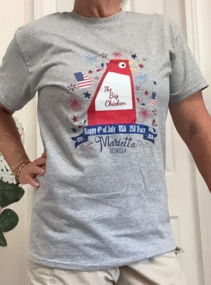 Gildan Adult 50/50 T-Shirt - So pleased with my order This is the iconic image of Marietta GA The Big Chicken All decorated for the 4th of July and the 250th Anniversary
