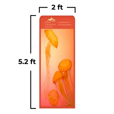 A vertical trade show banner displays orange jellyfish with text: 'Océan Conservation INSTITUTE - advancing ocean policy, pioneering science, and Ocean Guardianship.'