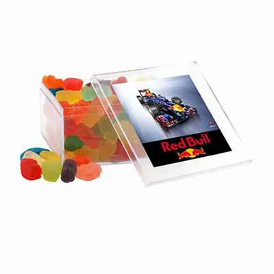 Clever Candy Large Square Acrylic Candy Box with Gummy Bears - Custom Cups Now