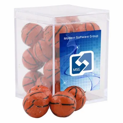 Acrylic Box with Chocolate Basketballs - Small - Custom Cups Now