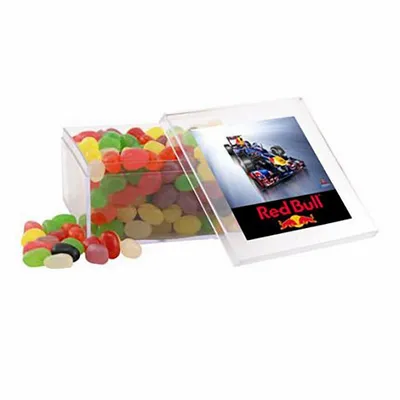 Large Square Acrylic Candy Box with Assorted Jelly Beans - Custom Cups Now