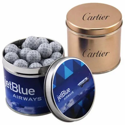 Round Tin with Chocolate Golf Balls - SBF4100 - Custom Cups Now