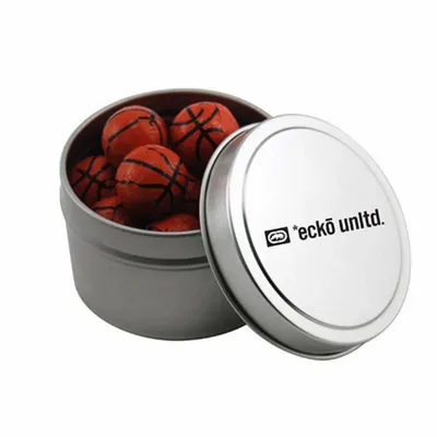 Round Tin with Chocolate Basketballs - SBF3100 - Custom Cups Now