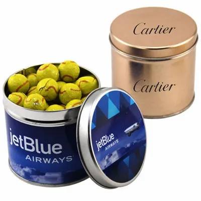 Round Tin with Chocolate Tennis Balls - SBF4100 - Custom Cups Now