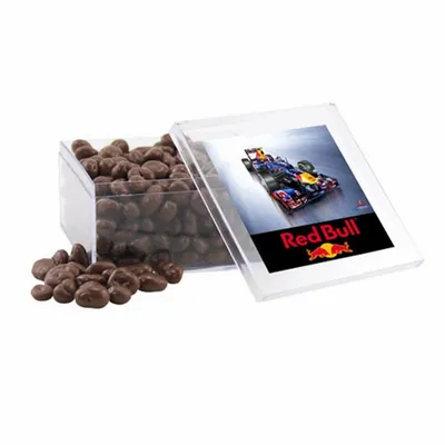 Acrylic Box with Choc Covered Raisins - Large - Custom Cups Now