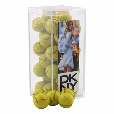 Acrylic Box with Chocolate Tennis Balls - Medium - Custom Cups Now