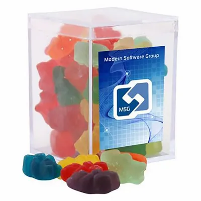 Clever Candy Small Acrylic Candy Box with Gummy Bears - Custom Cups Now