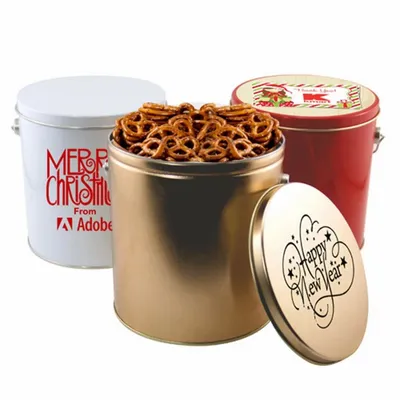 1 Gallon Gift Tin with Pretzels - Custom Cups Now