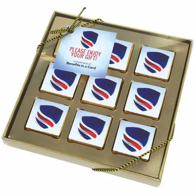 Nine Piece Chocolate Foiled Square Gift Box - Custom Cups Now