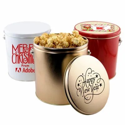 1 Gallon Gift Tin with Caramel Popcorn - Custom Cups Now