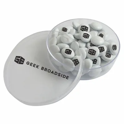 Small Round Acrylic with Imprinted Chocolate Buttons - Custom Cups Now