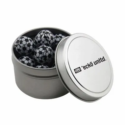 Round Tin with Chocolate Soccer Balls - SBF3100 - Custom Cups Now