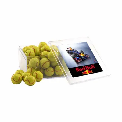 Acrylic Box with Chocolate Tennis Balls - Large - Custom Cups Now