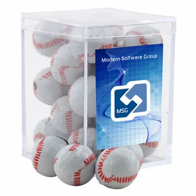 Acrylic Box with Chocolate Baseballs - Small - Custom Cups Now