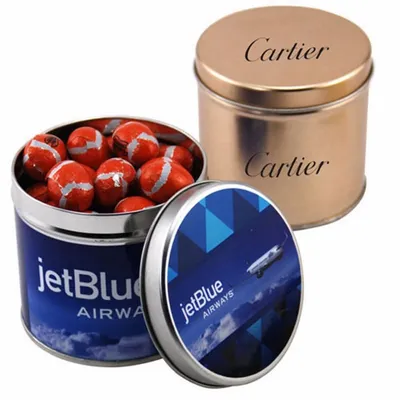 Round Tin with Chocolate Footballs - SBF4100 - Custom Cups Now