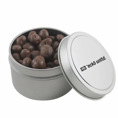 Round Tin with Chocolate Raisins - SBF3100 - Custom Cups Now