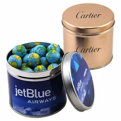 Round Tin with Chocolate Globes - SBF4100 - Custom Cups Now