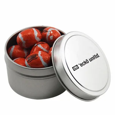 Round Tin with Chocolate Footballs - SBF3100 - Custom Cups Now