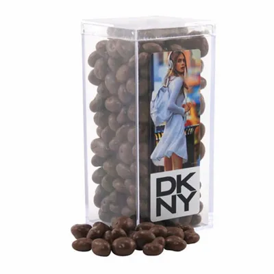 Acrylic Box with Chocolate Covered Raisins - Custom Cups Now