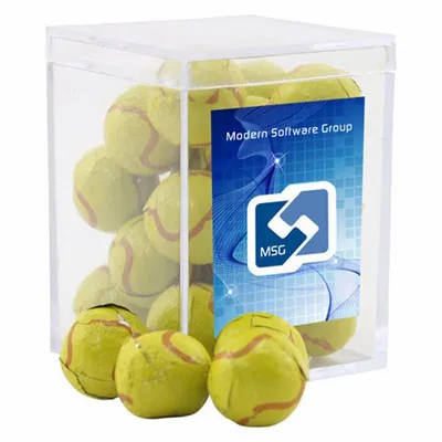 Acrylic Box with Chocolate Tennis Balls - Small - Custom Cups Now