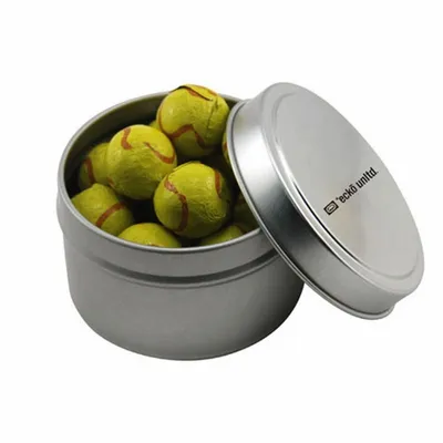 Round Tin with Chocolate Tennis Balls - SBF3100 - Custom Cups Now