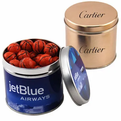 Round Tin with Chocolate Basketballs - SBF4100 - Custom Cups Now