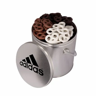 One Gallon Tin with Choc Mini Pretzels - Custom Cups Now