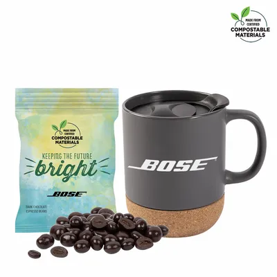 Cork Bottom Mug w/ Compostable Bag of Dark Chocolate Espresso Beans - Custom Cups Now