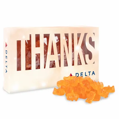 Thanks Die Cut Box with Champagne Gummy Bears - Custom Cups Now