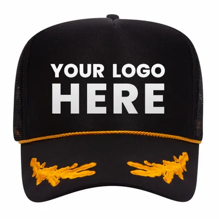 Otto 39-162 5-Panel High Crown Foam Trucker Hat - Black/Gold with Oak Leaves - Custom Cups Now