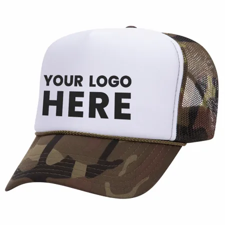 Otto 49-158 5-Panel High Crown Foam Trucker Hat - Camo - Custom Cups Now