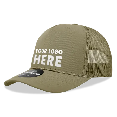 Decky 6040 - 5 Panel Mid Profile Structured Cotton/Poly Blend Trucker w/Rope - Custom Cups Now