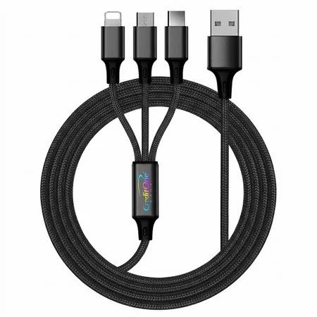 Nylon Braided 3-in-1 Charging Cables - Custom Cups Now