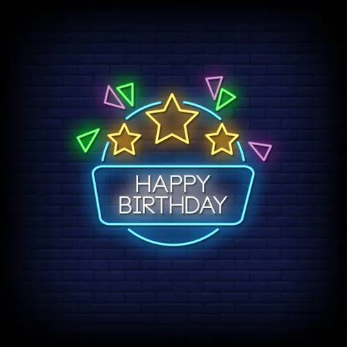 Star & Angles Happy Birthday Neon Sign - Custom Cups Now