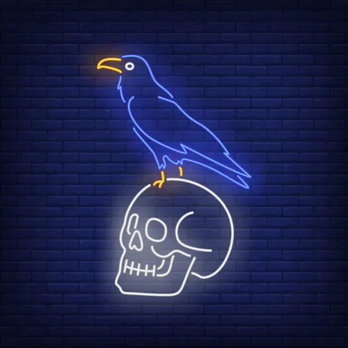Crow Sitting Human Skull Neon Sign - Custom Cups Now