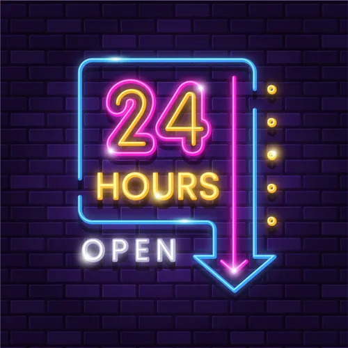 24 Hours Open Neon Sign - Custom Cups Now