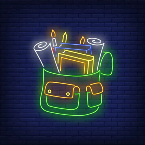 Backpack With Stationery Neon Sign - Custom Cups Now