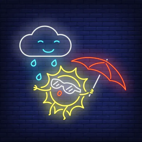 Cartoon Sun With Umbrella Rain Neon Sign - Custom Cups Now