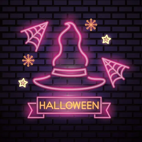 Pink Witch Hat Halloween Neon Sign - Custom Cups Now