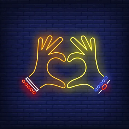 Woman Hands Heart Gesture Neon Sign - Custom Cups Now