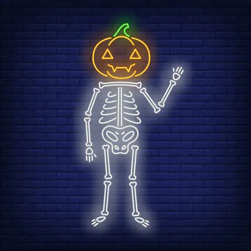 Skeleton with Pumpkin Head Neon Sign - Custom Cups Now