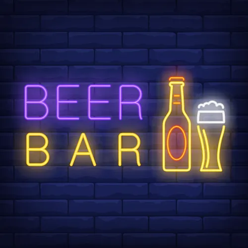 Beer & Bar with Bottle & Glass Neon - Custom Cups Now