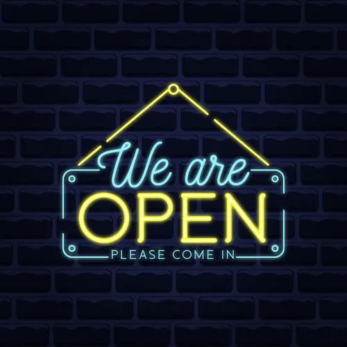 We Are Open Blue and Yellow Neon Sign - Custom Cups Now