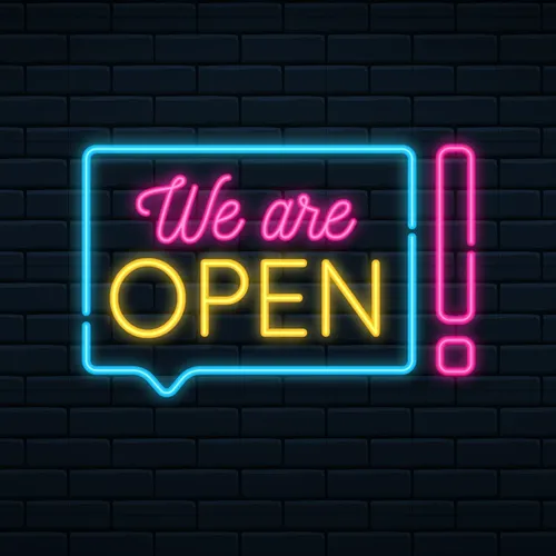 We Are Open Neon Sign - Custom Cups Now