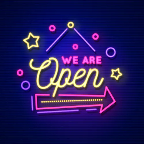 We Are Open Hanging Neon Sign - Custom Cups Now