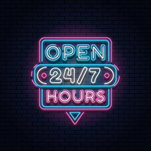 24/7 Open Hours Neon Sign - Custom Cups Now