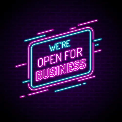 Open For Business Neon Sign - Custom Cups Now
