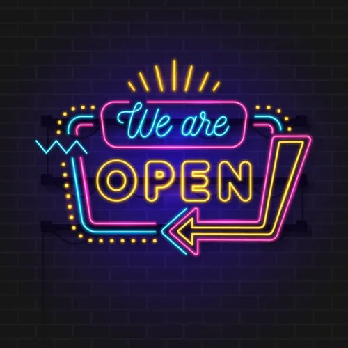 We Are Open Modern Neon Sign - Custom Cups Now