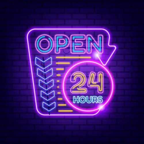 Retro Open 24 Hours Neon Sign - Custom Cups Now