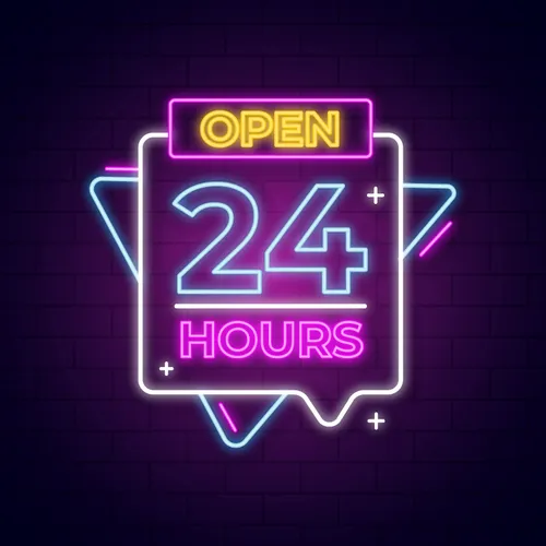 Open 24 Hours with Abstract Shapes Neon Sign - Custom Cups Now